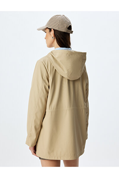 Koton Hip Length Zippered Hooded Raincoat with Pockets
