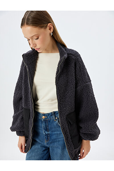 Koton Λεπτομερές βελούδινο φούτερ με φερμουάρ με γιακά