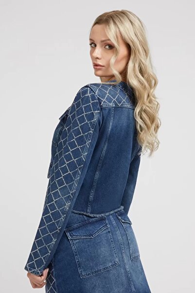 Guess Kadın Taşlı Denim Mavi Ceket