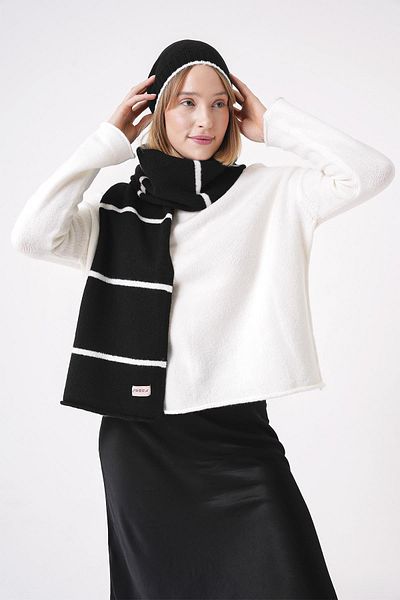 CHUBA Black Striped Soft Tuşe Women's Beret Set - 25W5001