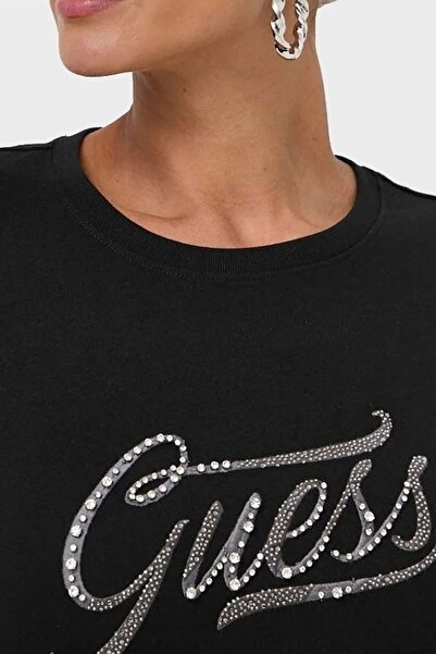 Guess Ss Cn Stone & Embro Cotton Regular Fit T Shirt W4RI52I3Z14JBLK T SHIRT W4RI52I3Z14 JBLK