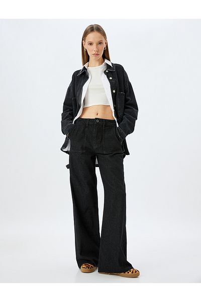 Koton Wide Leg Regular Waist Button Pocket Detailed Jeans - Wide Leg Jeans