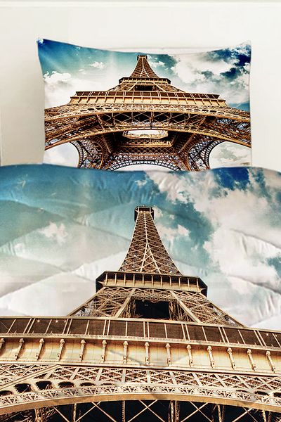 3D ELSE HALI Eiffel Tower Paris Patterned Double Quilted Quilt Pillowcase