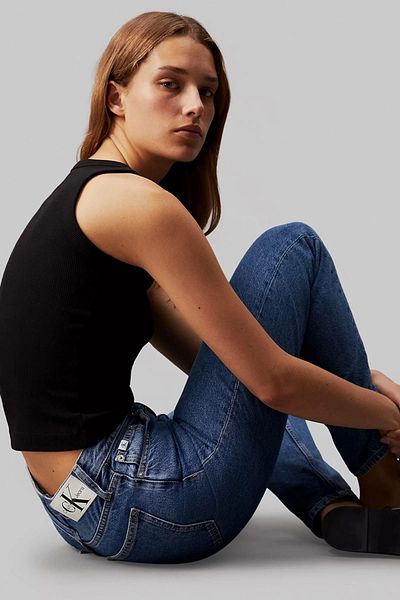 Calvin Klein Kadın Dar Kesim Düz Paça Mavi Jeans