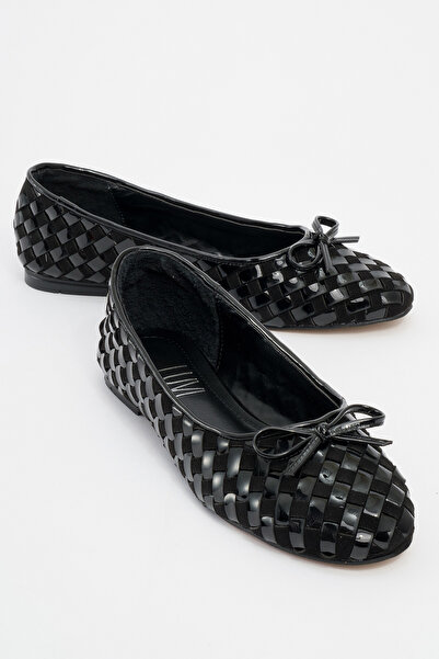 LuviShoes حذاء باليرينا نسائي أسود محبوك بفيونكة من ARUES
