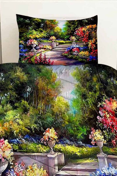Else Halı Flower Gardens Patterned Double Quilted Quilt with Pillowcase