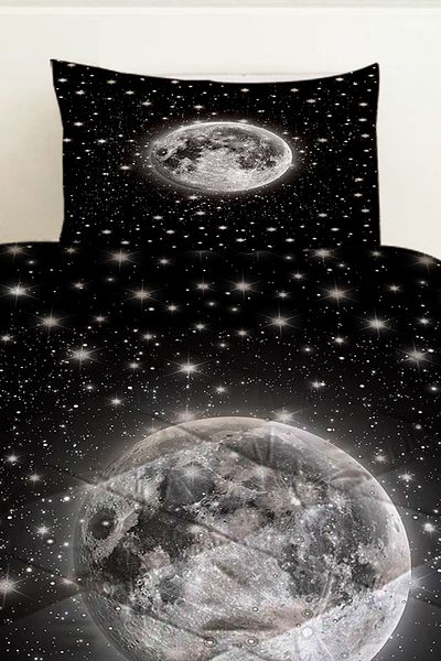 Else Halı Black Space Moon Planet Patterned Double Quilted Quilt Pillowcase