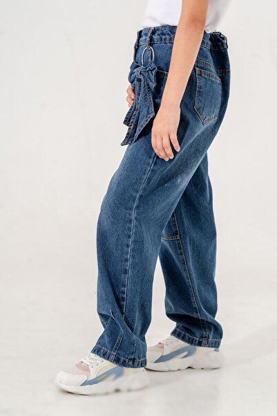 GİYİCEM KIZ ÇOCUK RAHAT KESİM ÇIKARILABİLİR FİYONKLU KOT PANTOLON