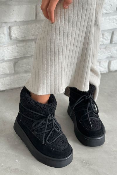 Shoebutik Frigo Μαύρα βελούδινα δαντέλα με λεπτομέρεια Γυναικείες χειμερινές μπότες