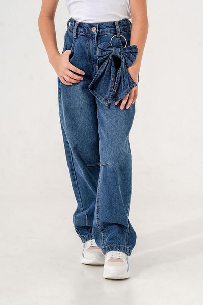 GİYİCEM Girl's Comfortable Cut-Out Removable Bow Jeans Pants