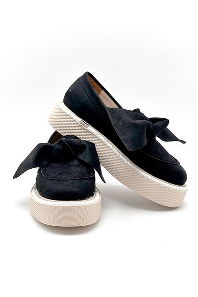 Shoebutik Pantofi de damă Bow din piele intoarsa neagra