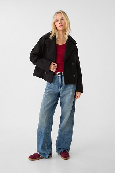 Stradivarius معطف قصير مزدوج الصدر