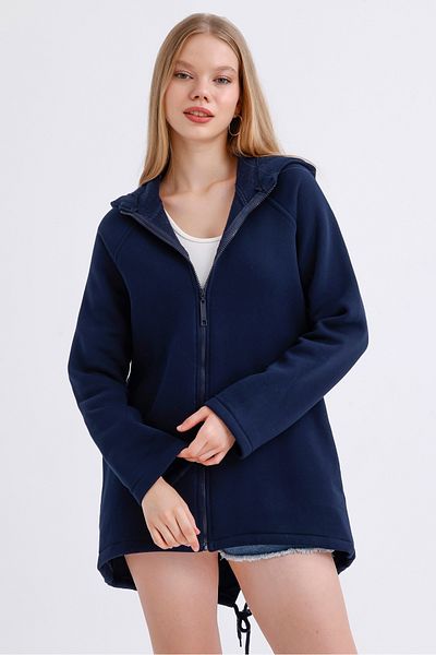 MD trend Women's Hooded Zipper Closure Asymmetrical Fleece Inside Three Thread Oversize Sweatshirt