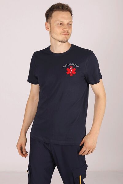 Pratik Medikal تي شيرت برقبة دائرية باللون الأزرق الداكن للجنسين