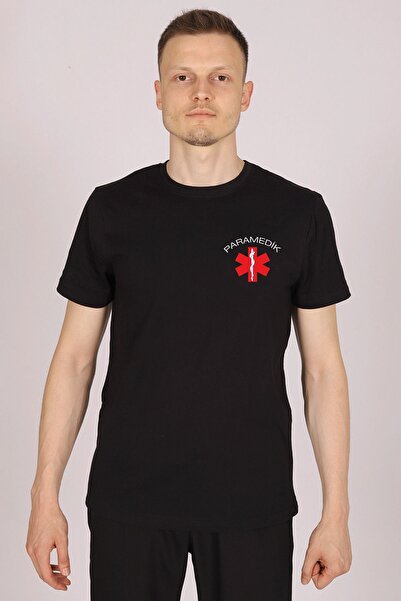 Pratik Medikal تي شيرت أسود برقبة دائرية للجنسين