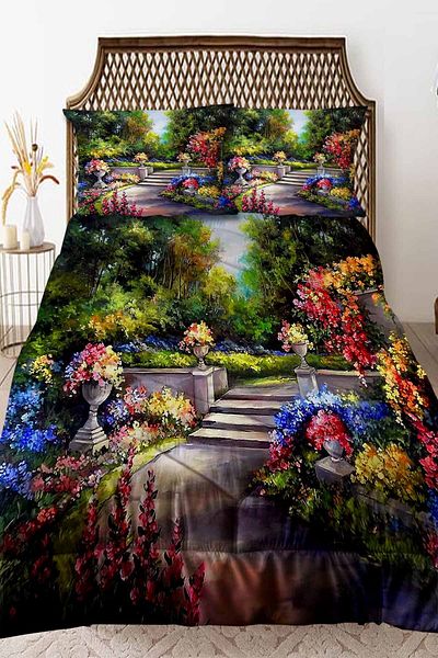 Else Halı Flower Gardens Patterned Double Quilted Quilt with Pillowcase