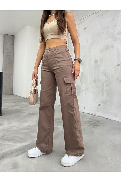 BİKELİFE Nerzfarbene Cargo-Hose aus Lycra mit hoher Taille und weitem Bein