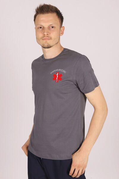Pratik Medikal تي شيرت رمادي برقبة دائرية للجنسين