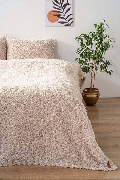 Rivaİstanbul Dali Zigzag Beige Double Jacquard Deluxe Sleeping Set 3 Piece Bedspread Set