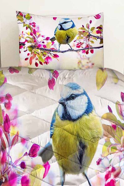 Else Dekor Colorful Birds Patterned Double Quilted Quilt Pillowcase