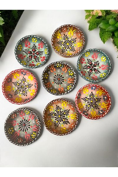 Artistic Quality Decorative Tulip Flower Embroidered Tile Ceramic Breakfast Bowl 8 Pieces