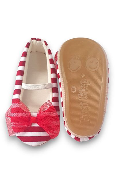 First Step Red Striped Baby Girl Elastic First Step Babet-F-544