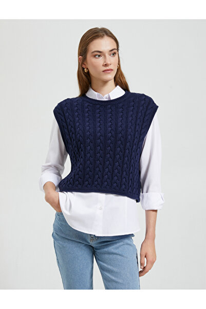 Koton Crop Süveter Bisiklet Yaka Örgü Motifli