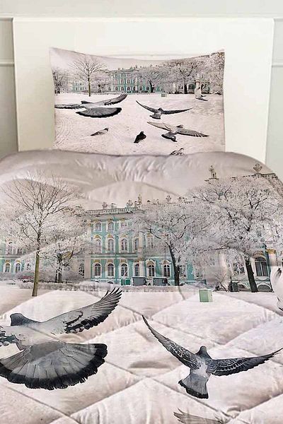 Else Dekor White Pigeon Birds Patterned Double Quilted Quilt Pillowcase
