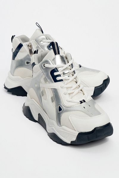 LuviShoes Γυναικείες αθλητικές μπότες LOWEL White Navy με φερμουάρ και κορδόνια
