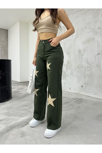 BİKELİFE Star Printed Wide Leg Straight Wide Leg Jeans