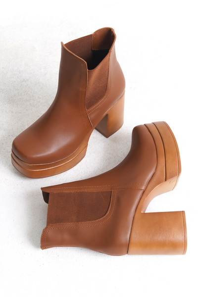 Shoesers Kadın Özel Tasarım Platform Topuklu Çift Lastikli Chelsea Bot