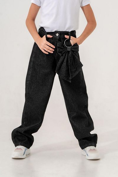 GİYİCEM Girl's Comfortable Cut-Out Removable Bow Jeans Pants