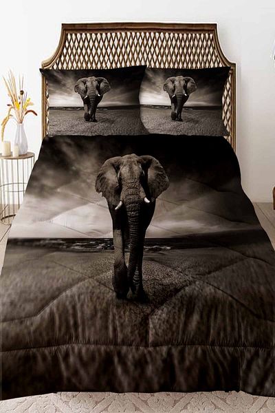 Else Halı Gray Elephants Patterned Double Quilted Quilt Pillowcase