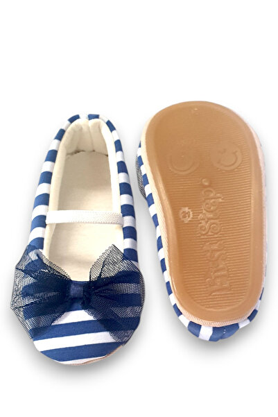 First Step Lacivert Çizgili  Kız Bebek Lastikli İlk Adım Babet-F-544