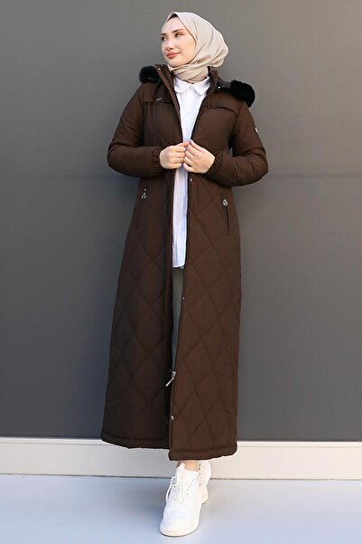 GİZ AGİYİM Aysema Kürklü Şişme Mont Kahve