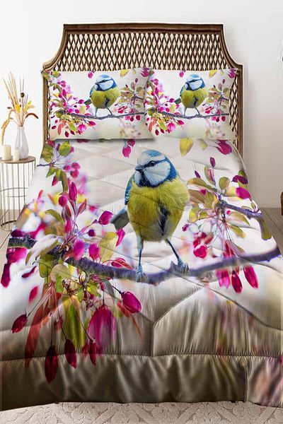Else Dekor Colorful Birds Patterned Double Quilted Quilt Pillowcase