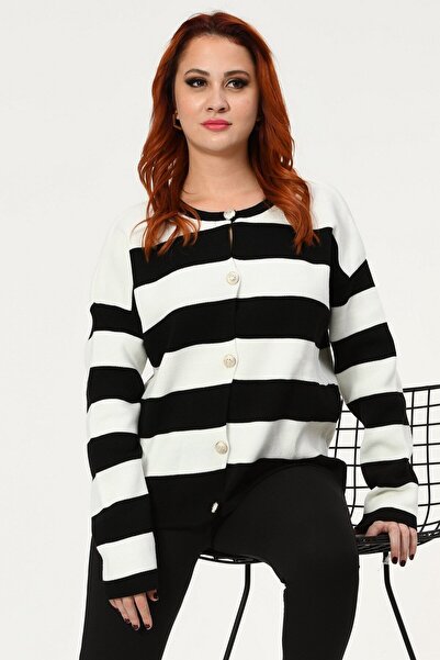 Miss Poem Светло-сірий светр з товстими смугами - чорний