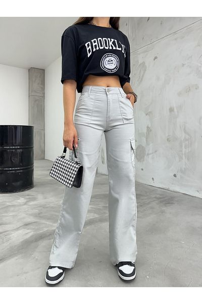 BİKELİFE Steingraue Cargo-Tasche aus Lycra mit hoher Taille und weitem Bein