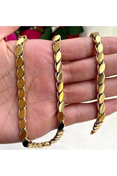 Asya Jewellery Birebir Kuyumcu Model Paslanmaz Çelik Pullu Arpa Zincir Kolye Çelik Pullu Halep Zinciri 45 Cm