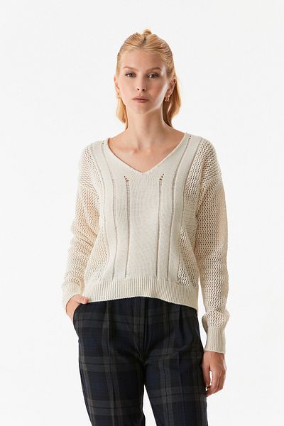 Fulla Moda Openwork V-Neck - Knitwear Sweater