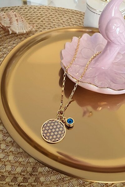 BERS AKSESUAR Kadın Küp Zincirde Nazar Boncuk Detaylı Yeni Sezon Yaşam Çiçeği Kolye