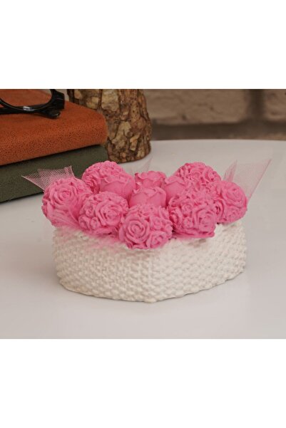 Genel Markalar Özel Tasarım Taş Döküm Beyaz Kalpli Saksıda Pembe Top Güller K...