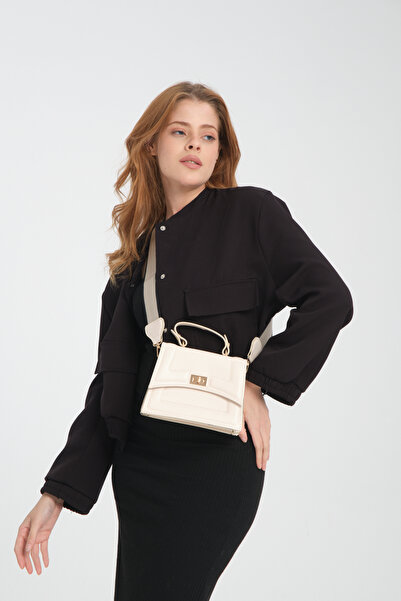 ghalia Kadın Krem Renkli Dikişli Mini El Çantası