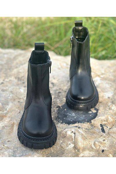 Surpie Shoes Παιδικά Μποτάκια με Λεπτομέρεια από καουτσούκ, Παιδικά Μαύρα Μποτάκια
