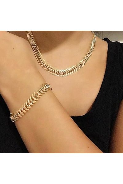BERS AKSESUAR Fishbone Model New Season Luxury Necklace Bracelet Set
