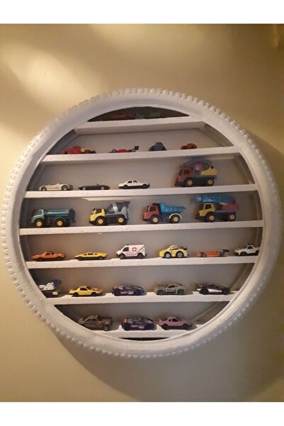 Elegans atölye Sarı ledli adaptörlü duvar rafı beyaz  tekerlek araba rafı