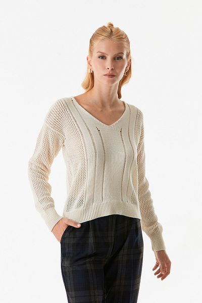 Fulla Moda Openwork V-Neck - Knitwear Sweater