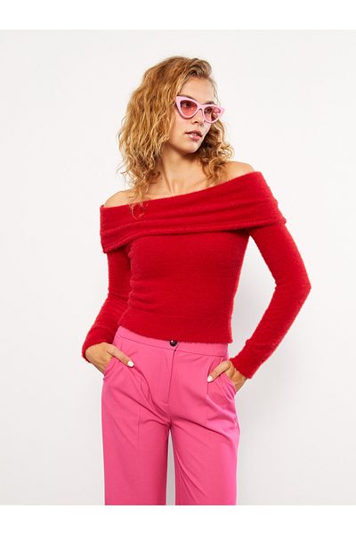 LC Waikiki Pulover de damă - Gât barcă, mânecă lungă solidă