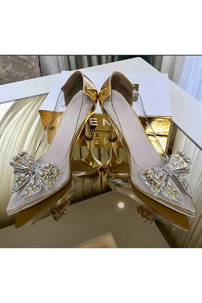 DC DONNA Rochie de seara din piatra transparenta - Pantofi Printesa Bow