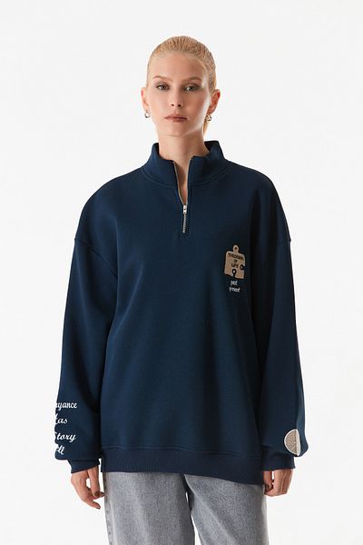 Fulla Moda Бродиран суитшърт с голяма яка и цип